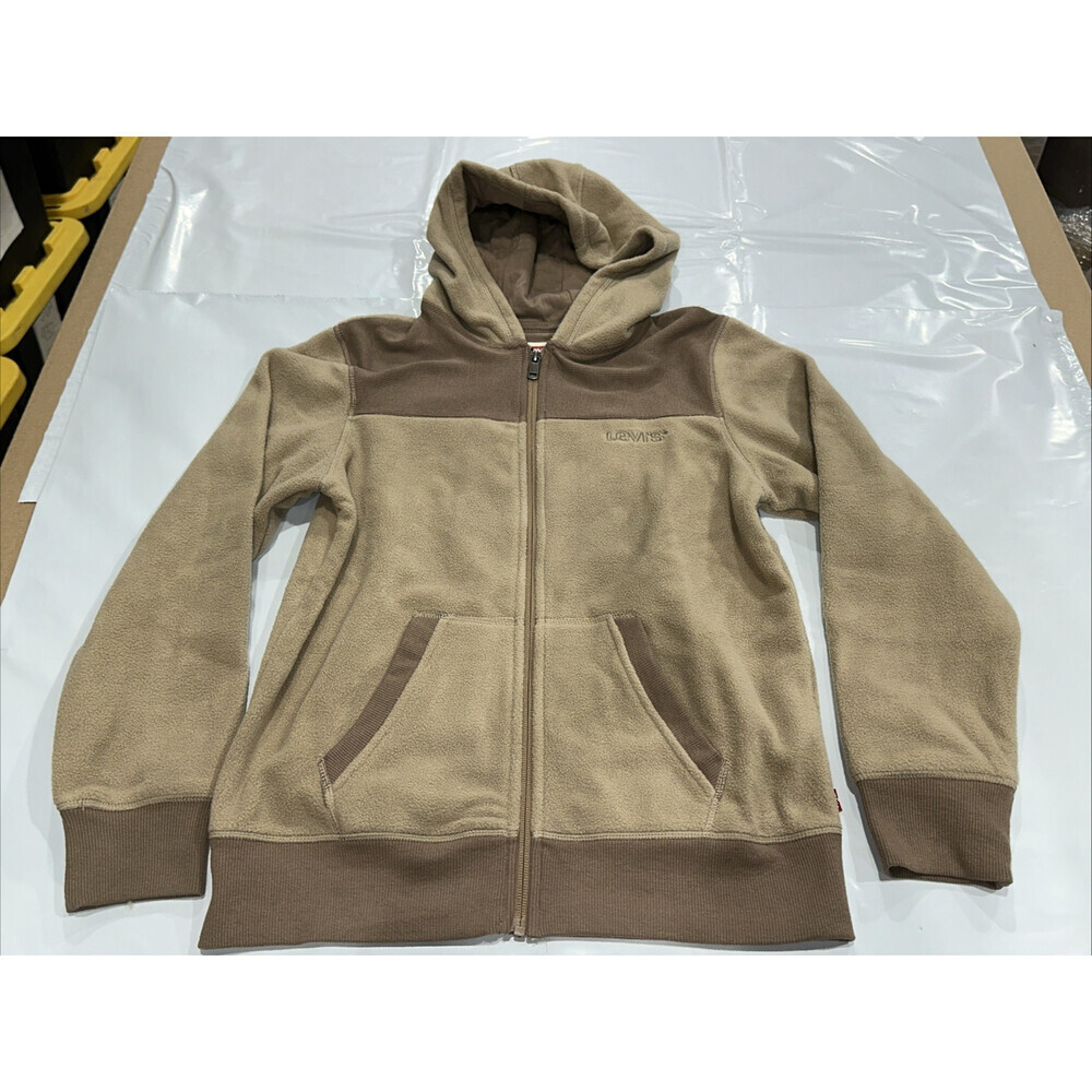 Levi's Hoodie Kids Large Brown Microfleece Rib-Cuff Full Zip Long Sleeve CEB095